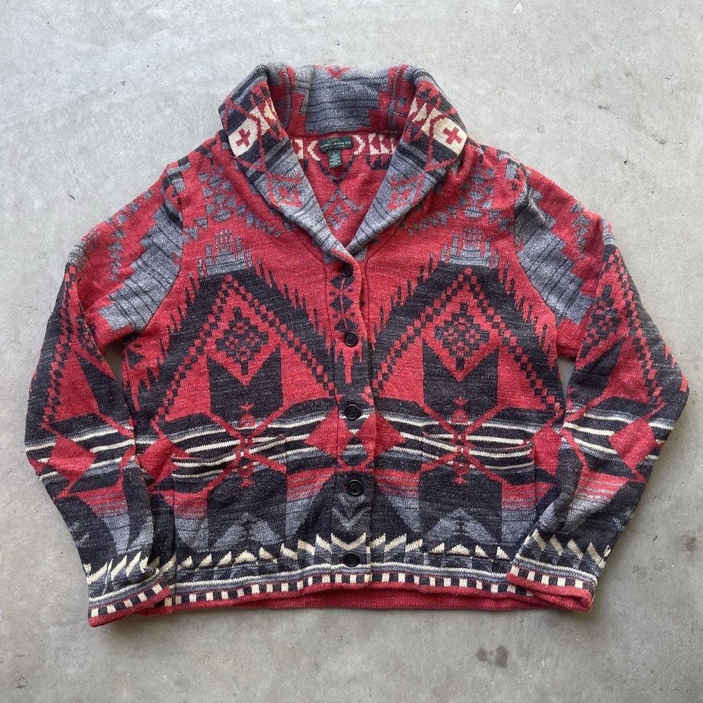 Lauren Ralph Lauren LRL Woman's Aztec Cardigan Sweater Size L Shawl Southwest